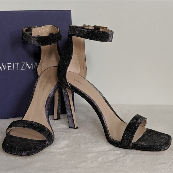 Stuart Weitzman 100 Square Black Night Nudist Stiletto Black Metallic 10.5 NIB - Picture 3 of 8